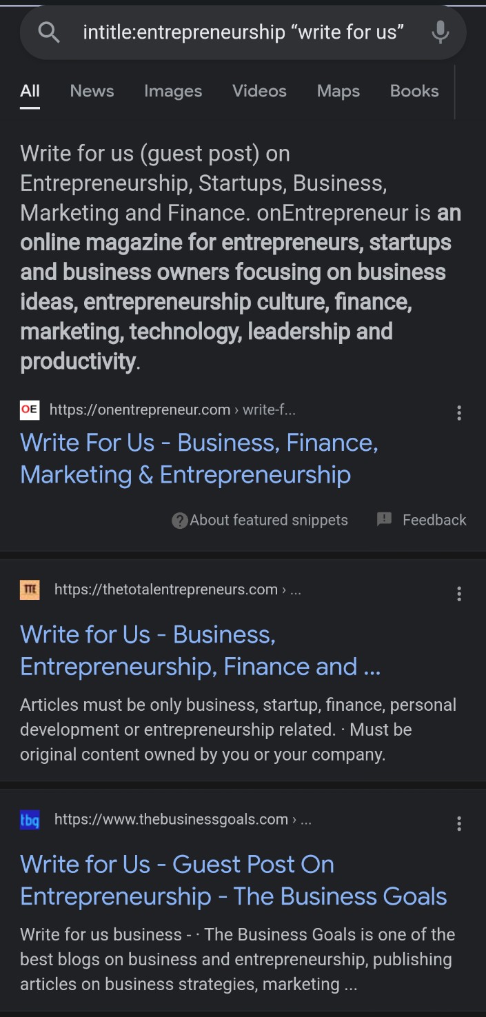 9 Best Search Operators for Link Building Opportunities intitle:entrepreneurship “write for us” Search Results