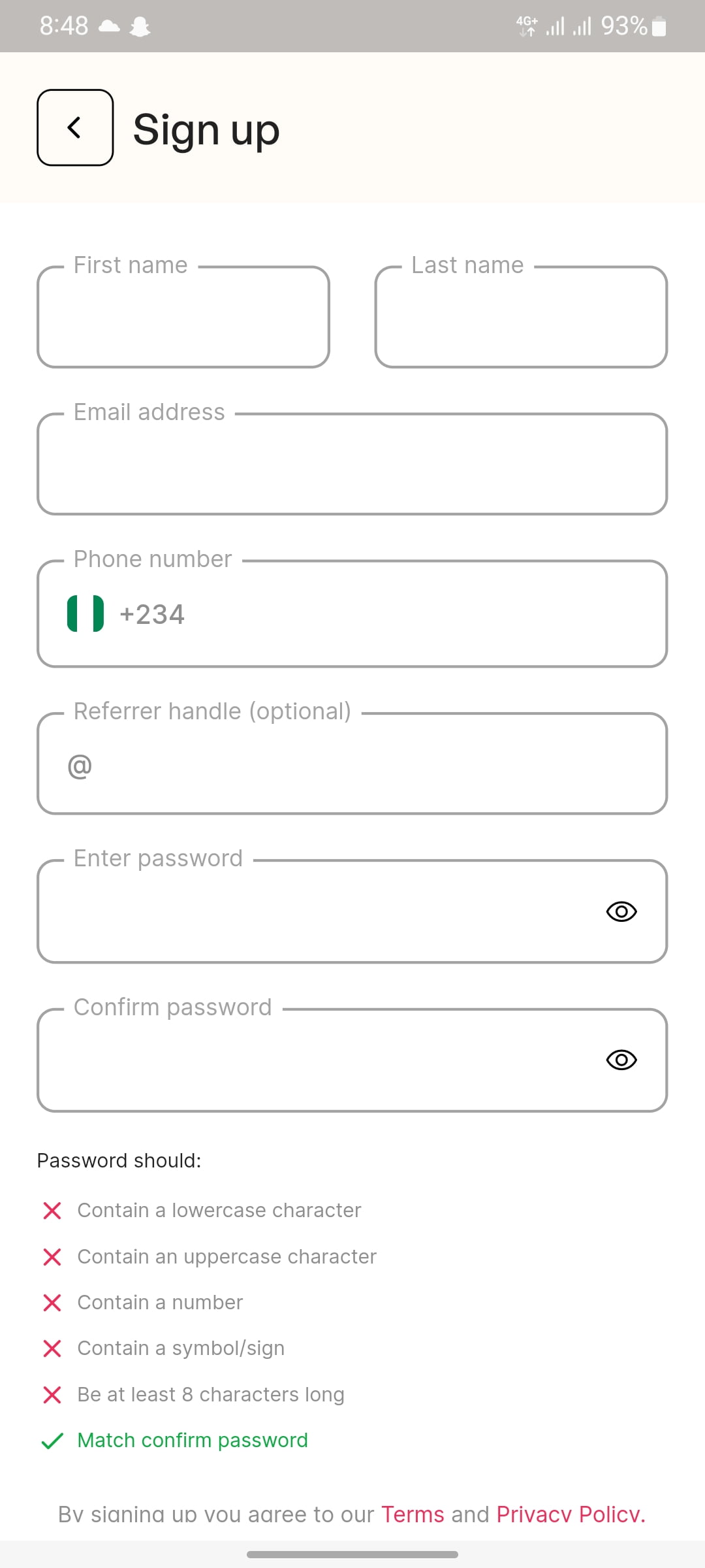 Klasha Sign Up Page