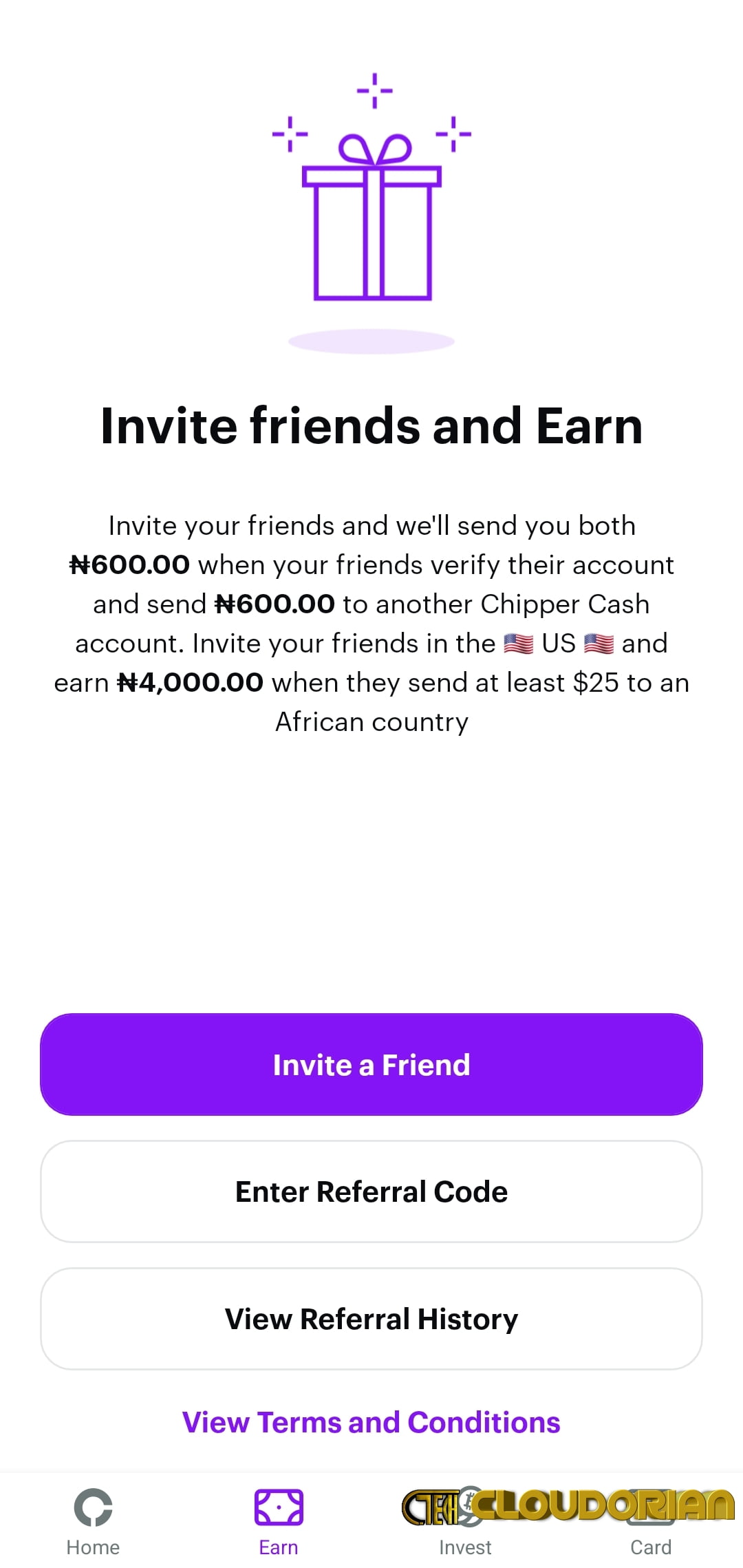 Chipper cash review: How to Get a Free Virtual Cards and Send Money Anywhere Chipper cash Earn section