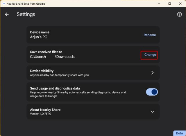 Nearby Share saved Folder