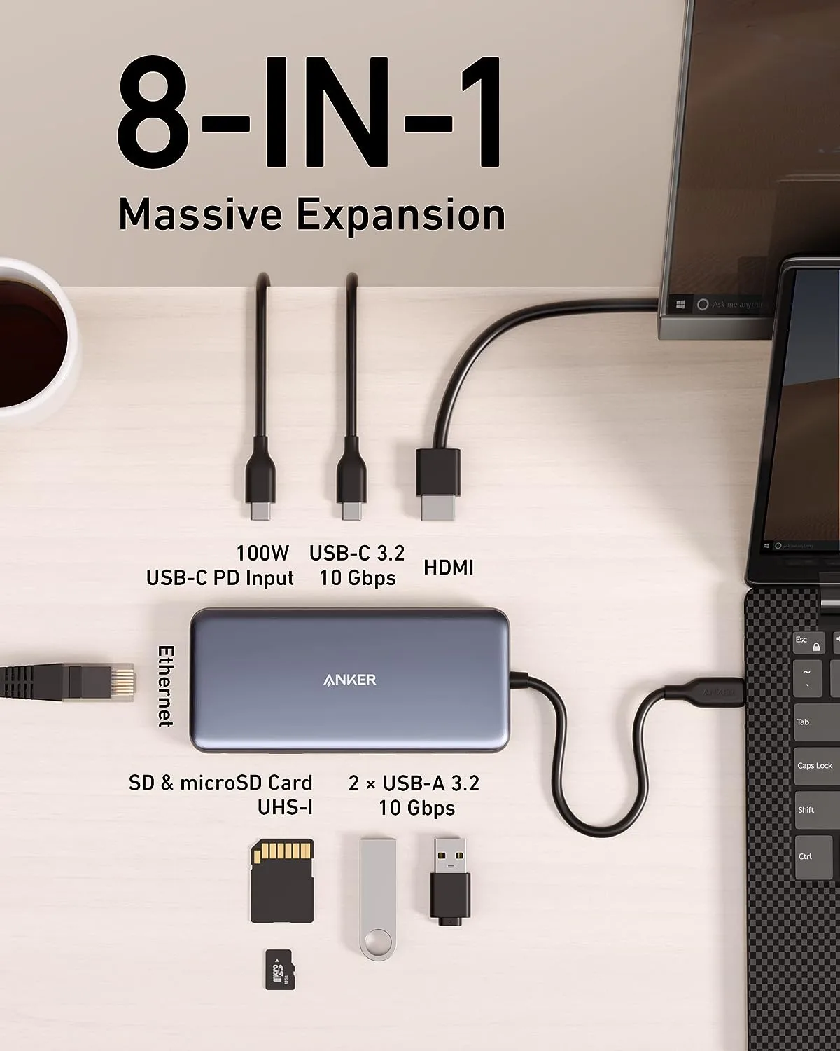 How to Turn Your Laptop into a Desktop PC with Anker's 8-in-1 USB-C Hub for Only Anker 8-In-1 USB-C Hub
