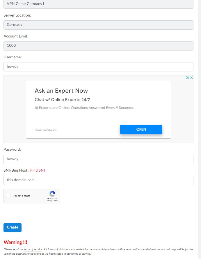How To Create And Use Howdy VPN For Gaming / Howdy VPN Game Germany1 Create