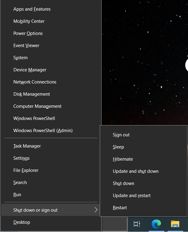 Windows Key + X (How to Shut Down Your Computer Using the Keyboard)