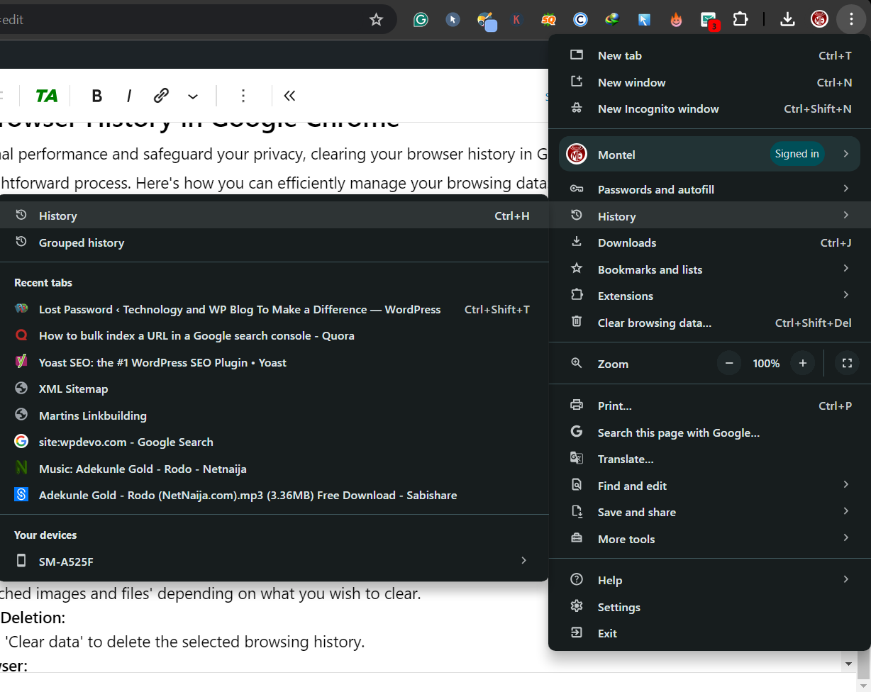 Select History then History / How to Clear Browser History