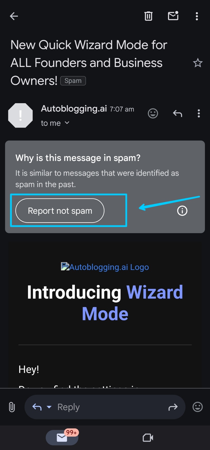 Gmail Report not Spam Mail