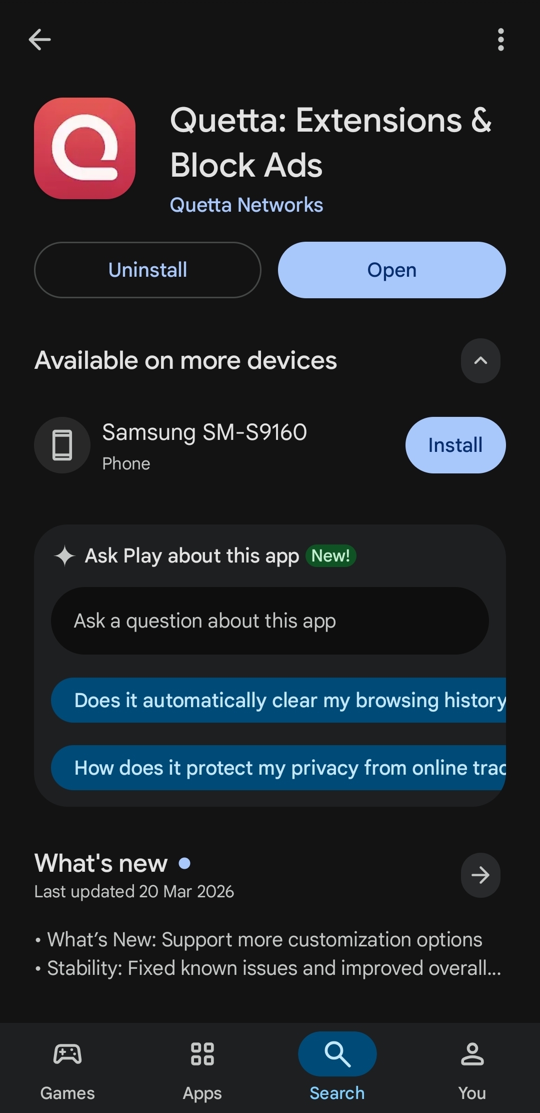 Quetta Browser | Chrome extensions on Android