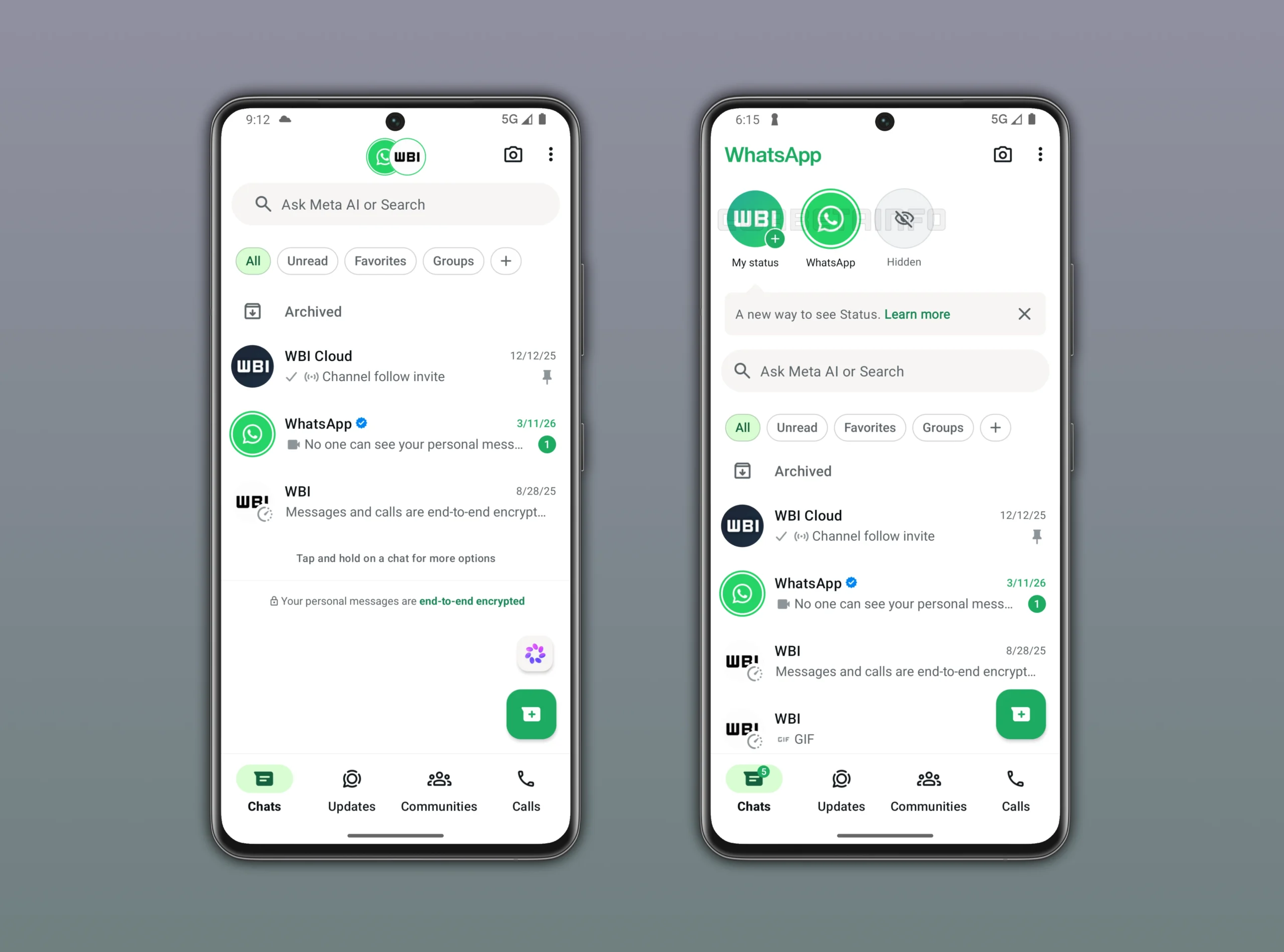 WhatsApp status updates chat list WhatsApp status updates chat list