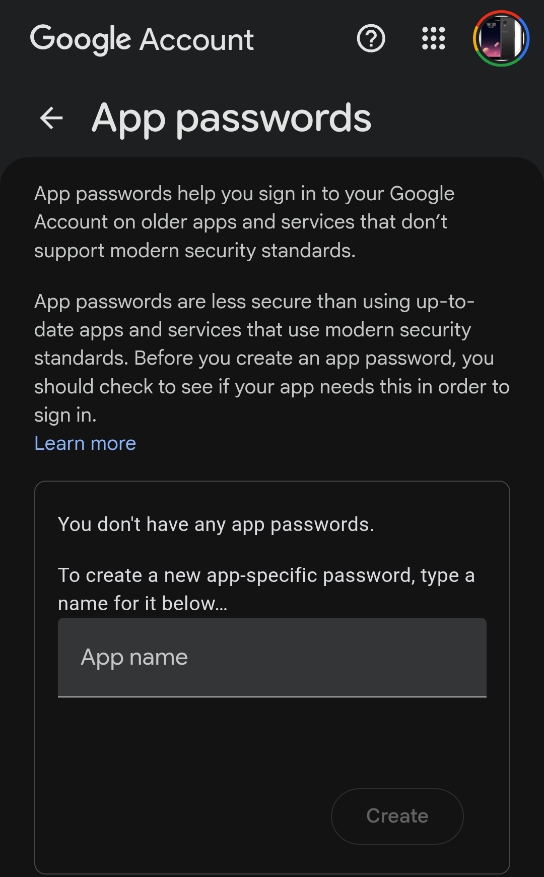 App Password Generation Page / How to Configure Your Application with Gmail's SMTP Address