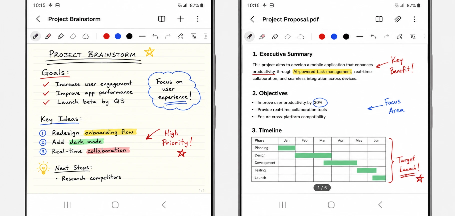 675511 Samsung productivity apps: Samsung Notes annotating a PDF on a Galaxy S25 Ultra