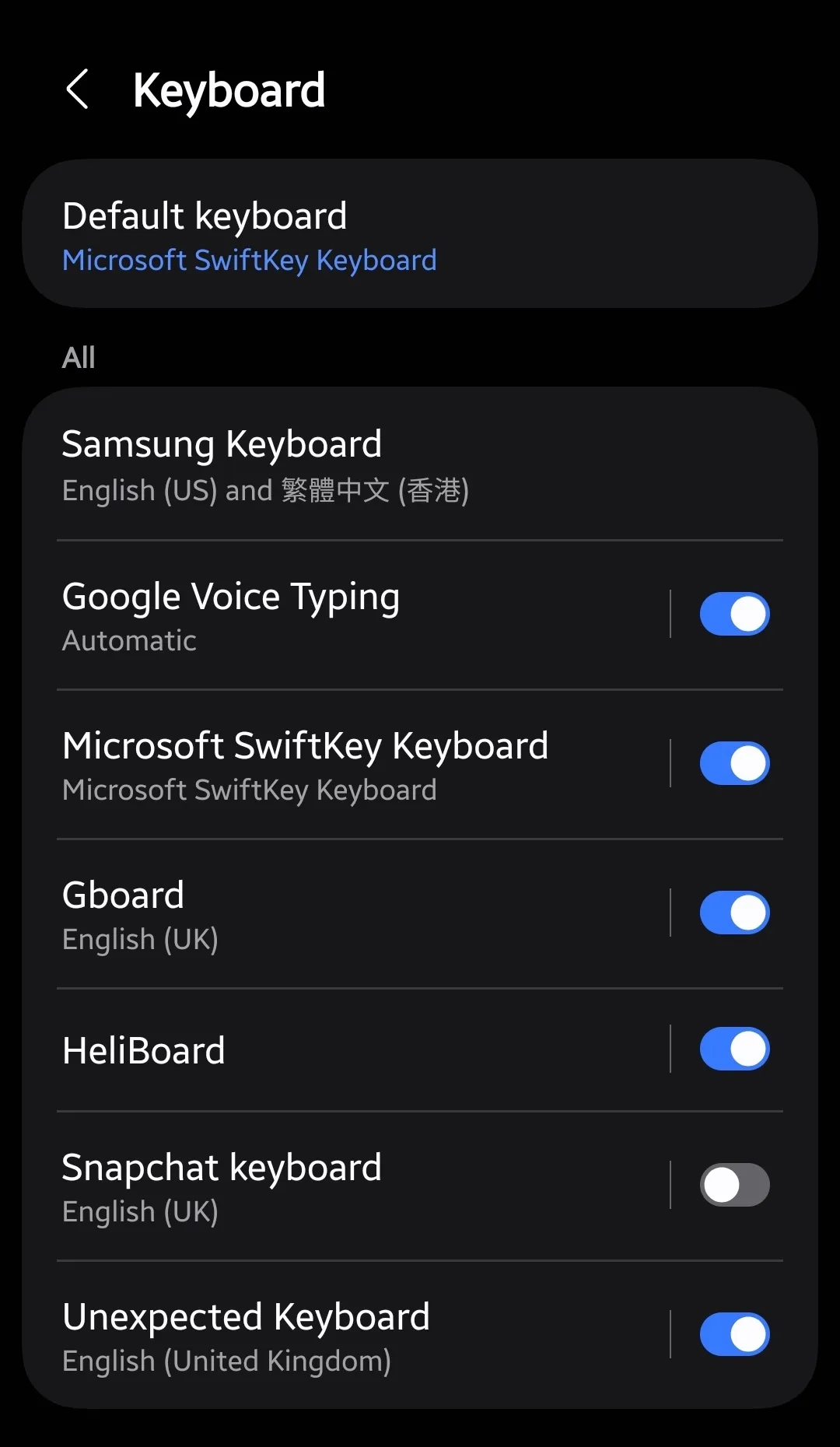 Android virtual keyboard settings with Microsoft SwiftKey enabled Android virtual keyboard settings with Microsoft SwiftKey enabled