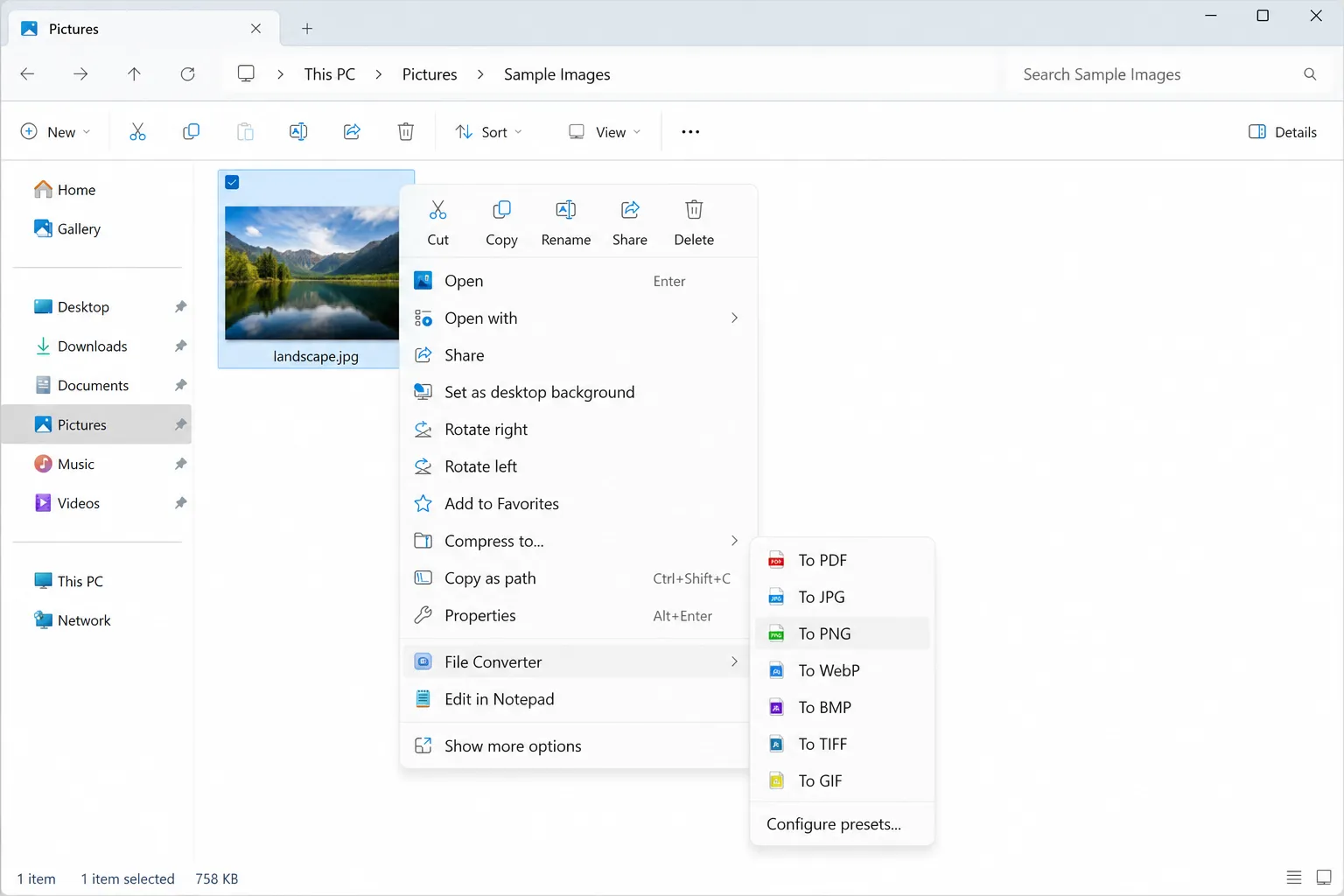 File Converter adding conversion presets to the Windows right click menu File Converter adding conversion presets to the Windows right click menu