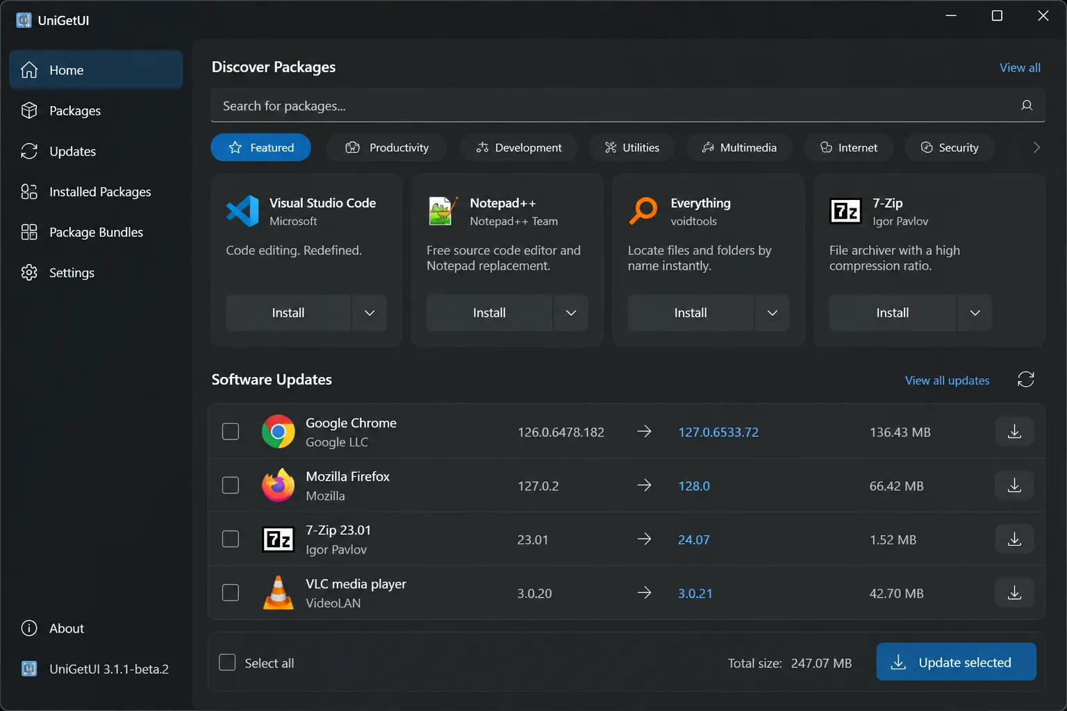 UniGetUI interface for updating all Windows apps UniGetUI interface for updating all Windows apps