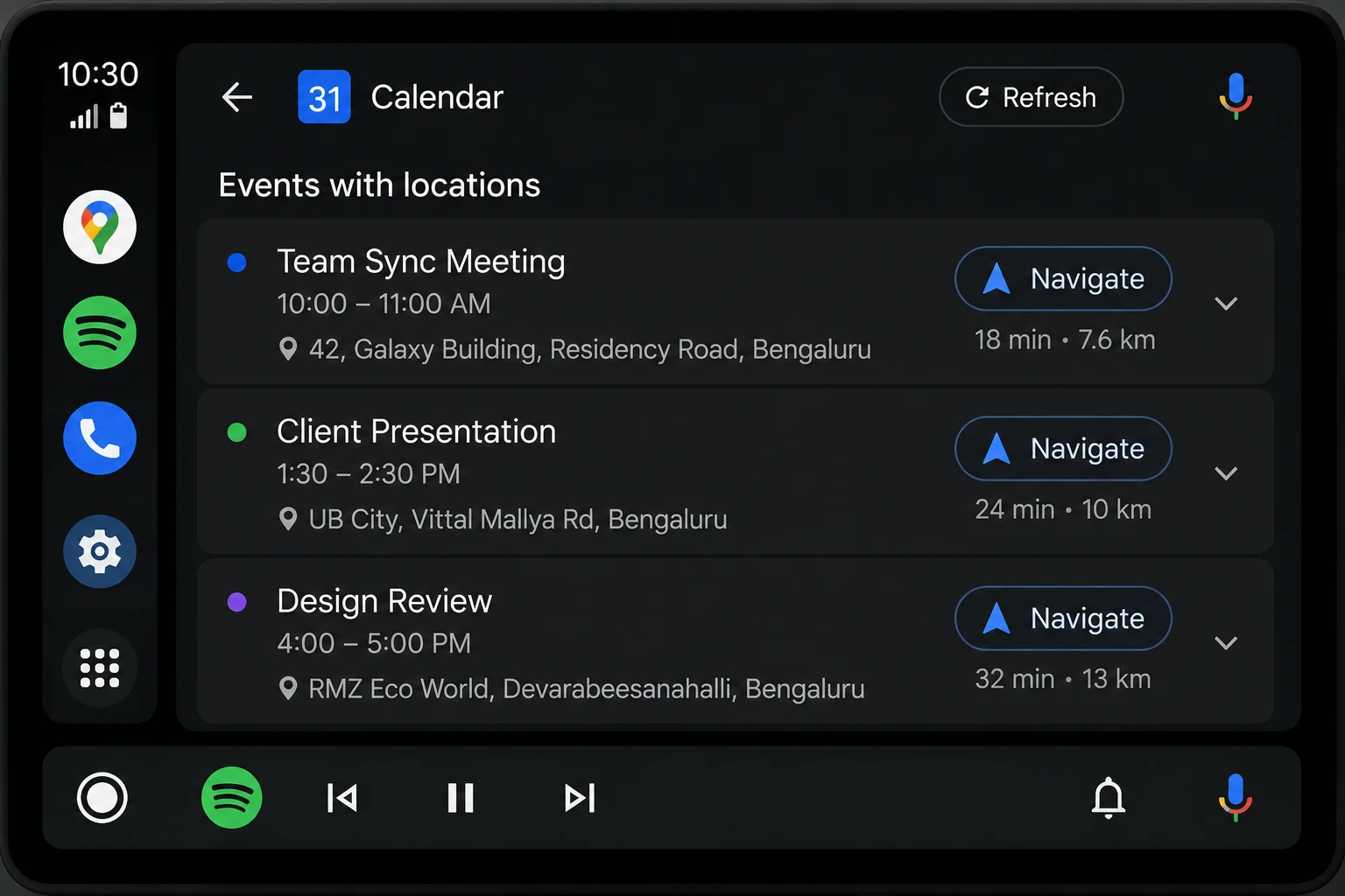 android auto navigation shortcut from a google calendar location