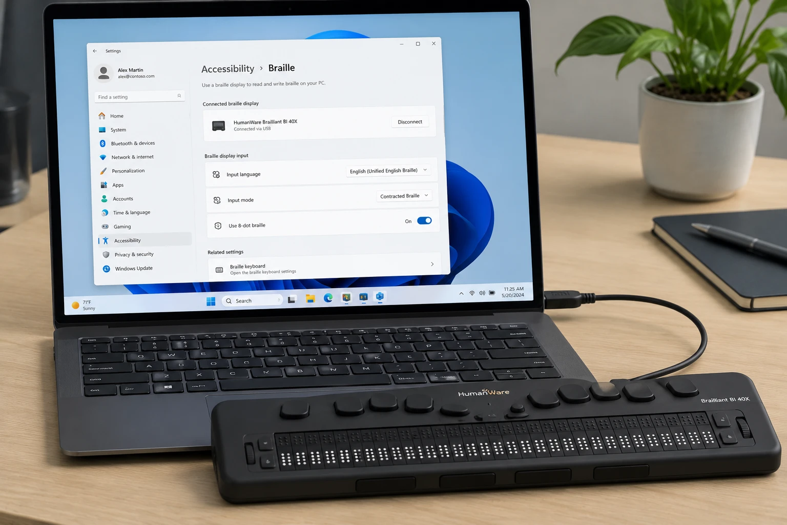 HID Braille display connected to Windows 11 during setup
