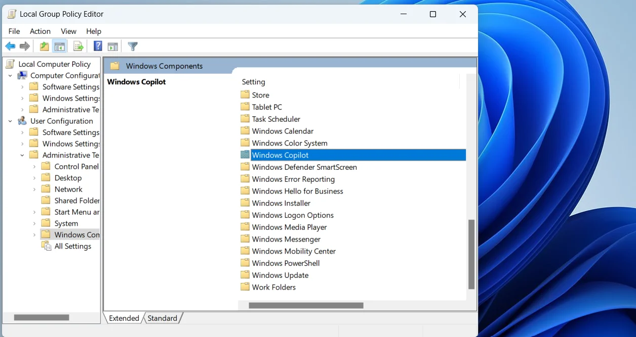 How to Remove Copilot From Windows 11 Permanently 2 gpedit policy editor screenshot