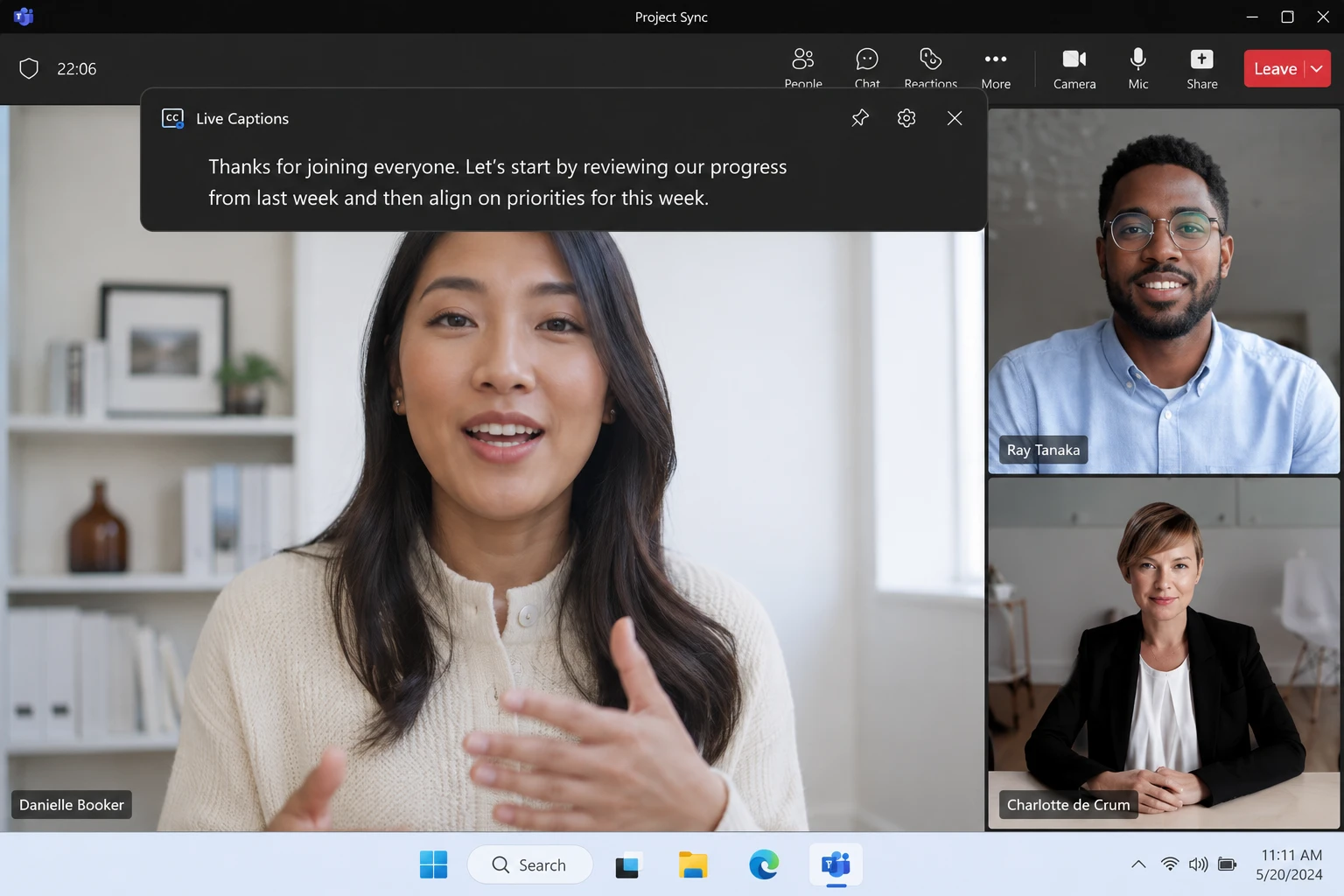 Live Captions bar displaying real-time subtitles on Windows 11