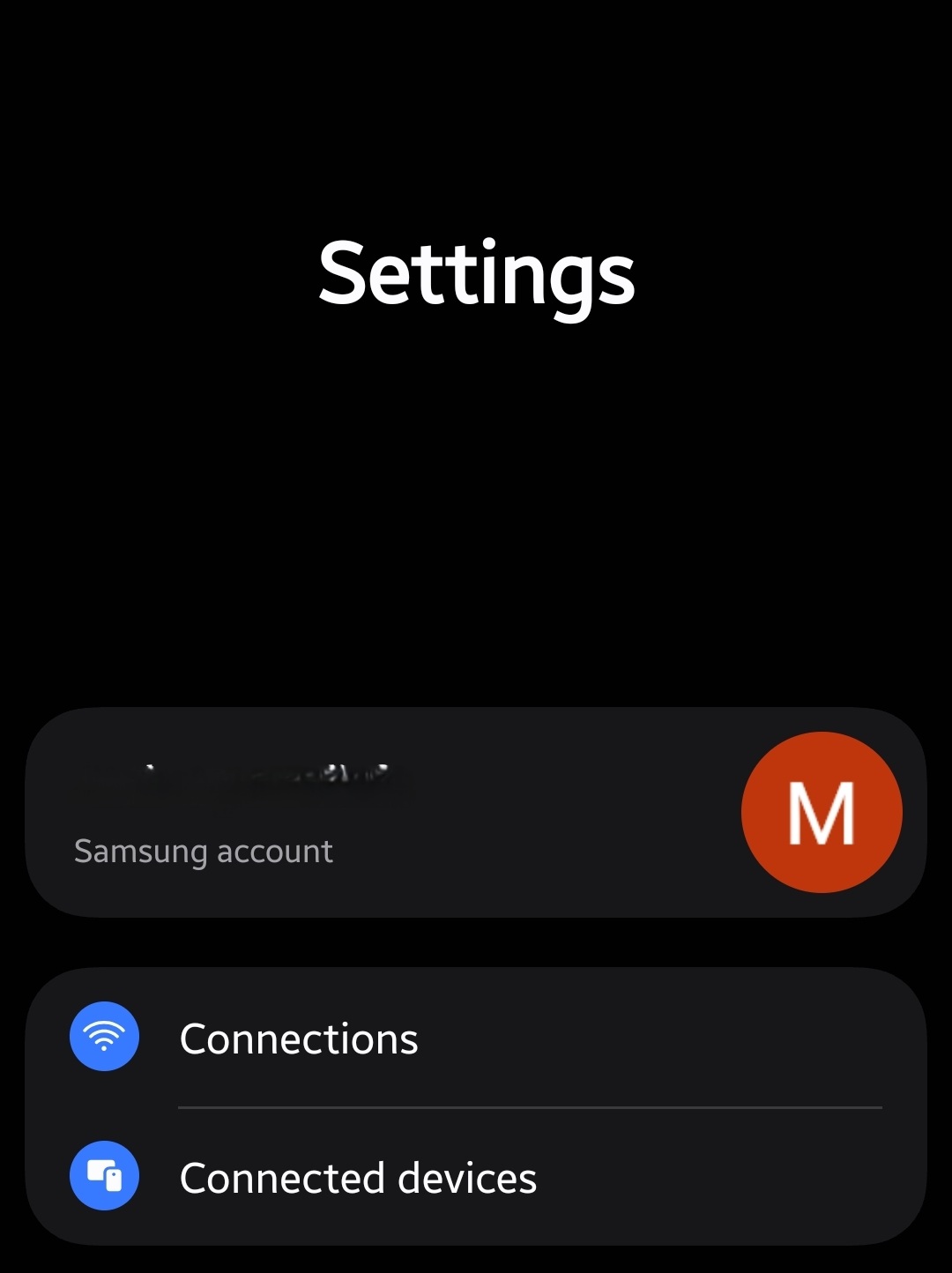 Samsung Settings showing the Samsung account