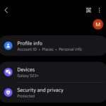 Samsung Account Showing the Security and Privacy