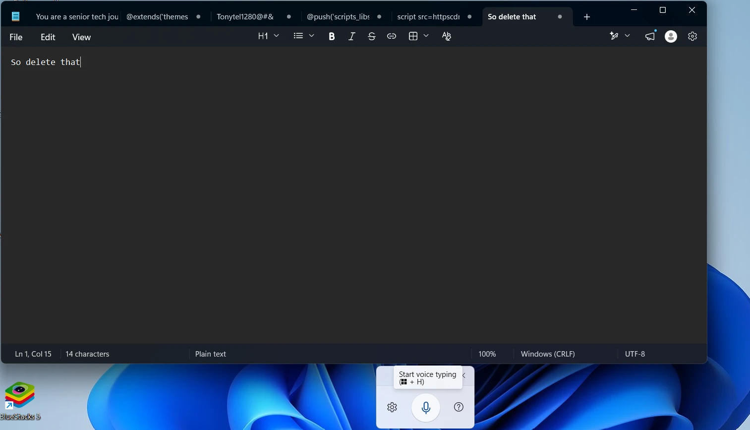 Voice Typing dictation overlay on Windows 11 text field